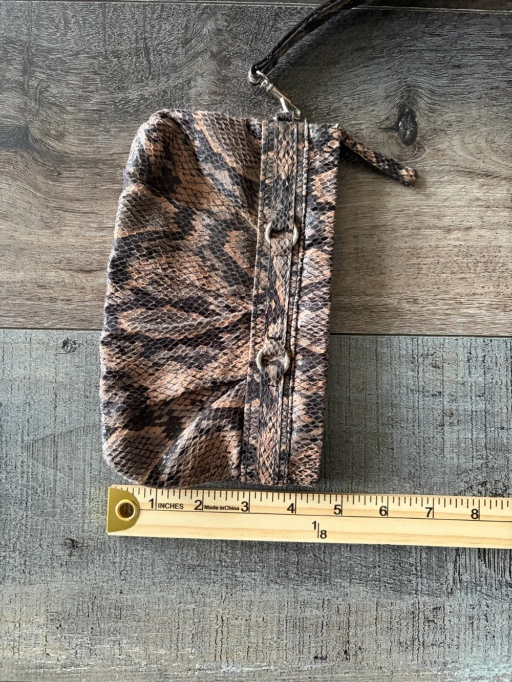 Snake Print Wristlet Clutch Faux Leather Small Zipper Pouch